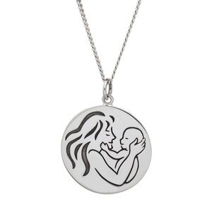 Sterling Silver Mom & Baby Circular Pendant Necklace